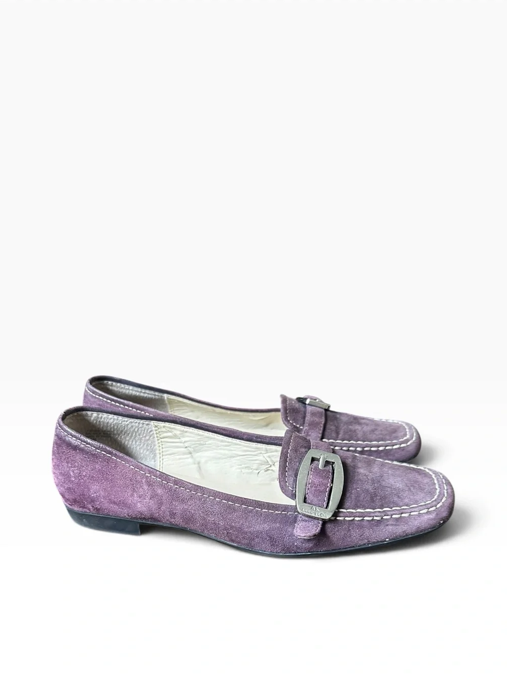 AK Anne Klein iFlex Purple Suede Buckle Loafers Flats 8.5W